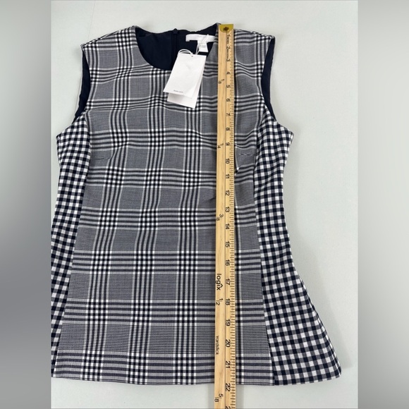 NWT Hugo Boss Imaia Plaid Checked Sleeveless Top Size 0 Black And White Back Zip - Picture 3 of 9